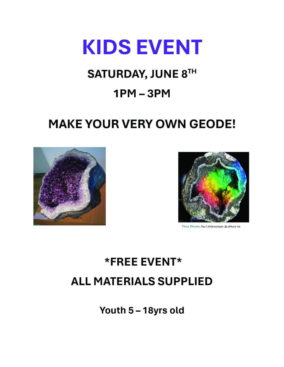 FREE KIDS\u2019 EVENT: MAKE YOUR VERY OWN GEODE!
