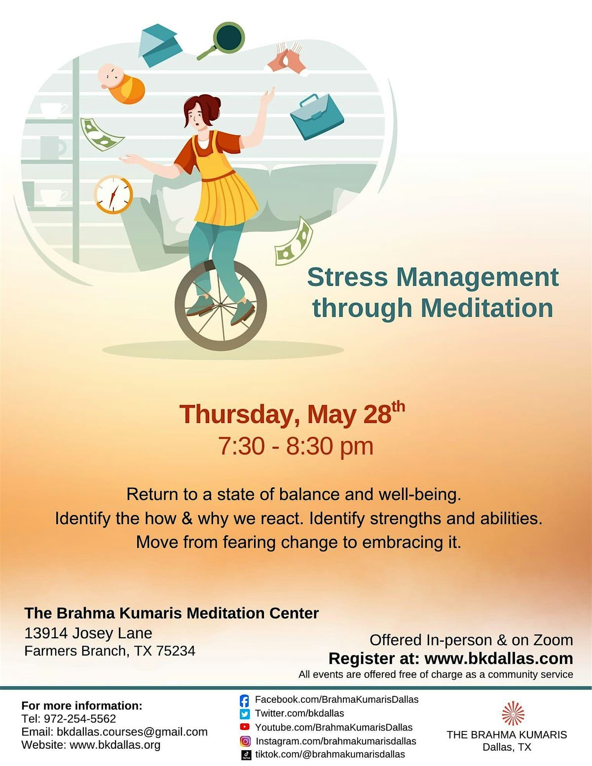 Stress Management through Meditation - In Person and Online