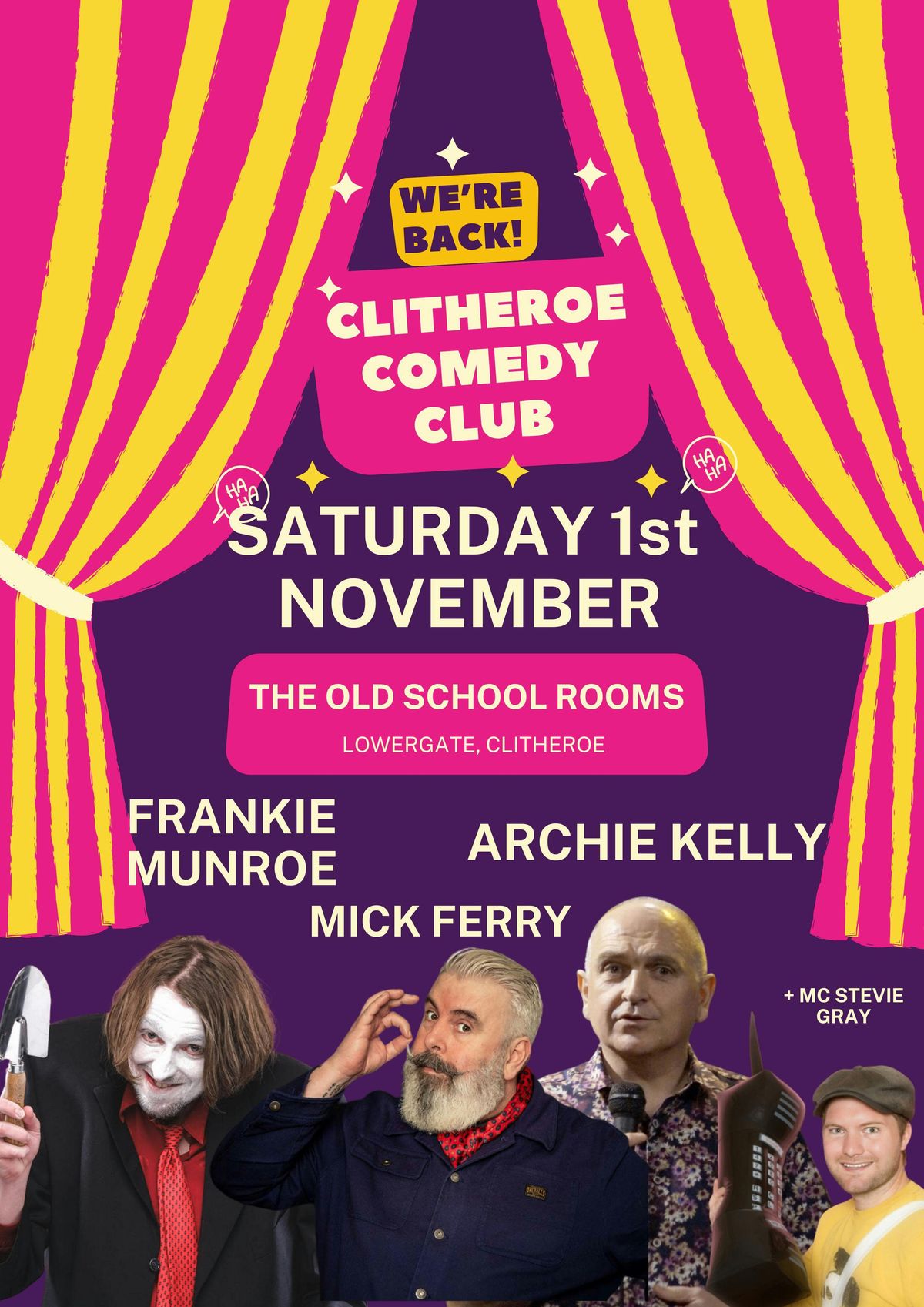 Clitheroe Comedy Club @ The Old School Rooms, Sat 1st November 2025