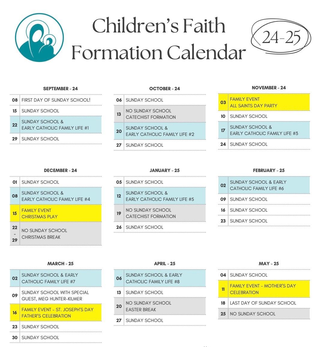 Sunday School for Ages Kindergarten through 5th Grade