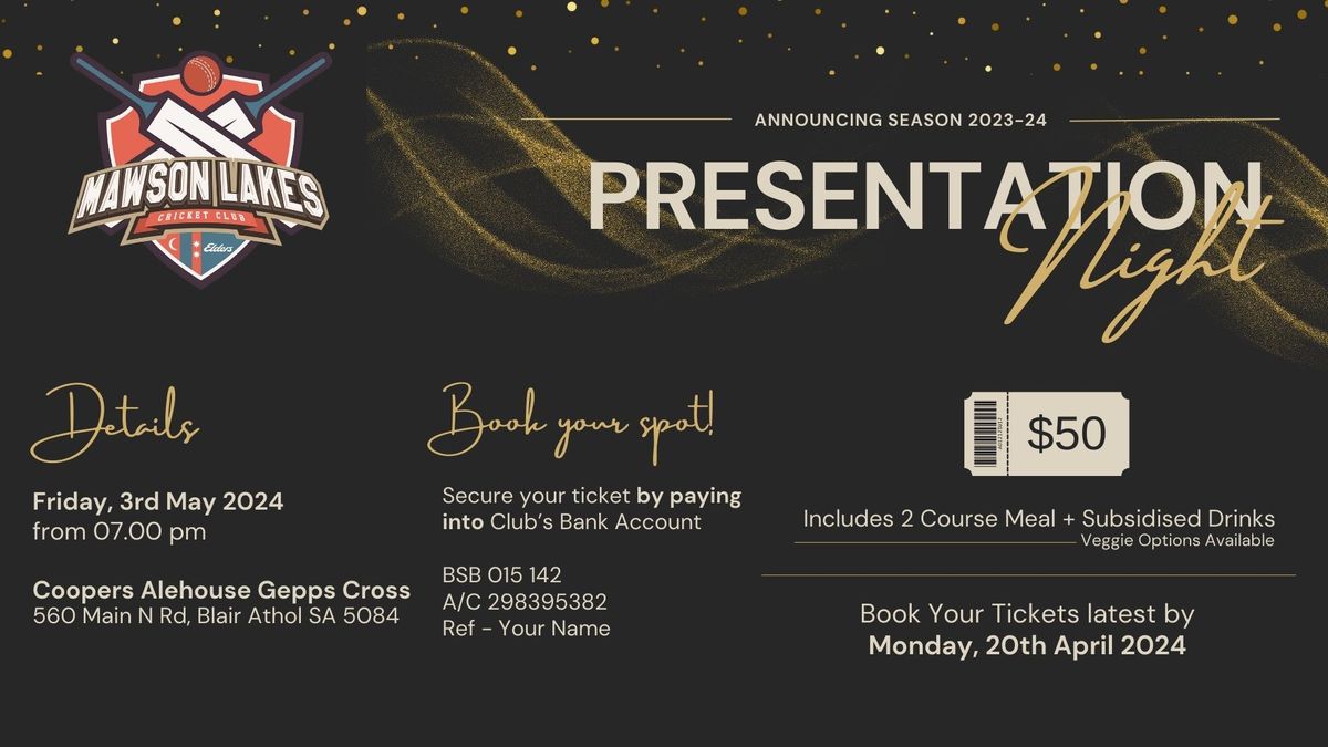 MLCC Presentation Night 2023 at Coopers Alehouse GeppsX