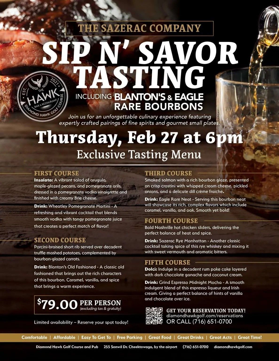 SIP & SAVOR TASTING featuring Blanton's & Eagle Rare Bourbon at The Hawk!