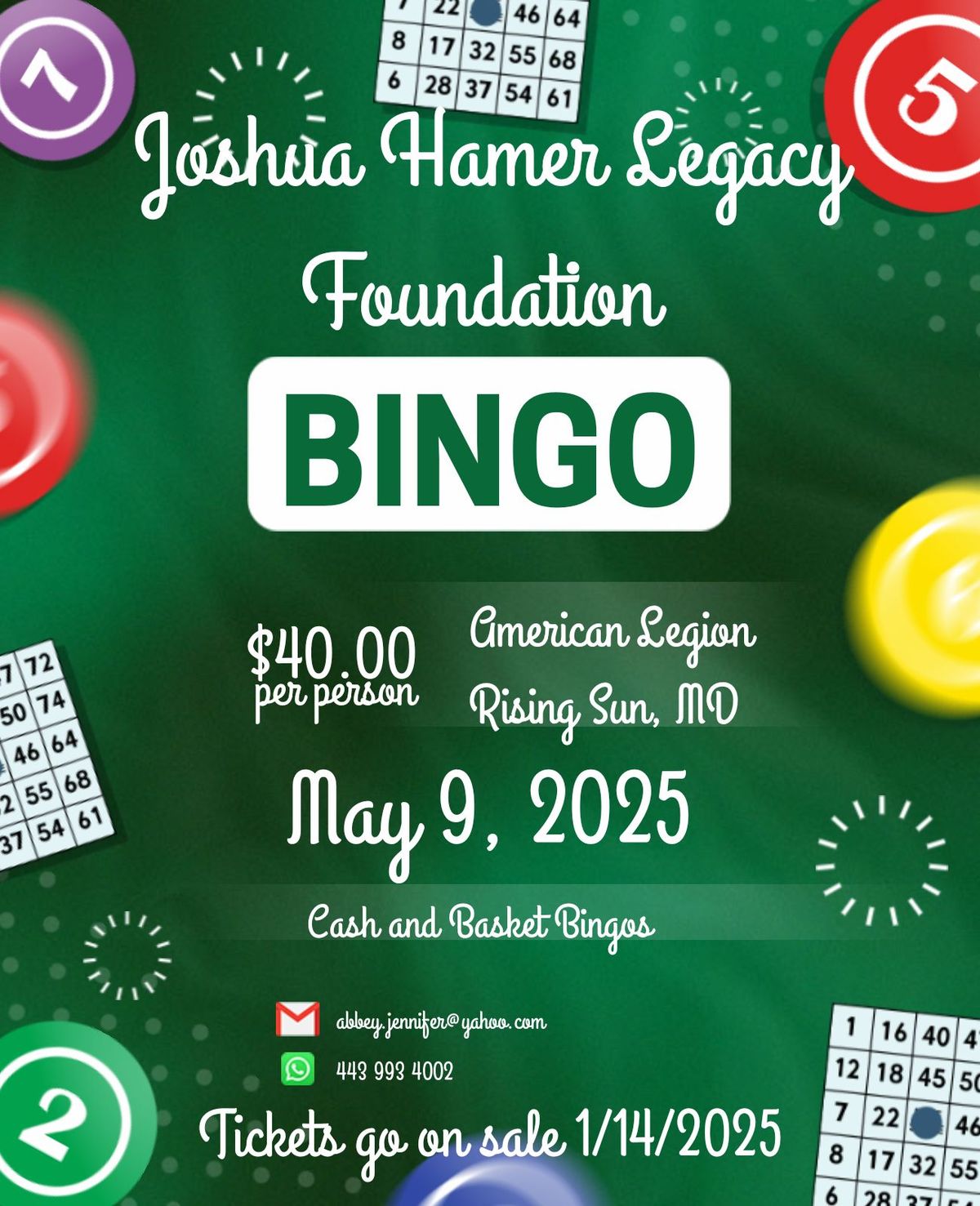 Joshua Hamer Legacy Foundation Bingo