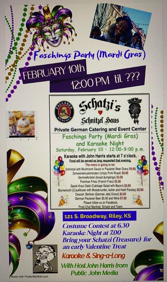 Faschings Mardi Gras Party with German food and Karaoke costume contest