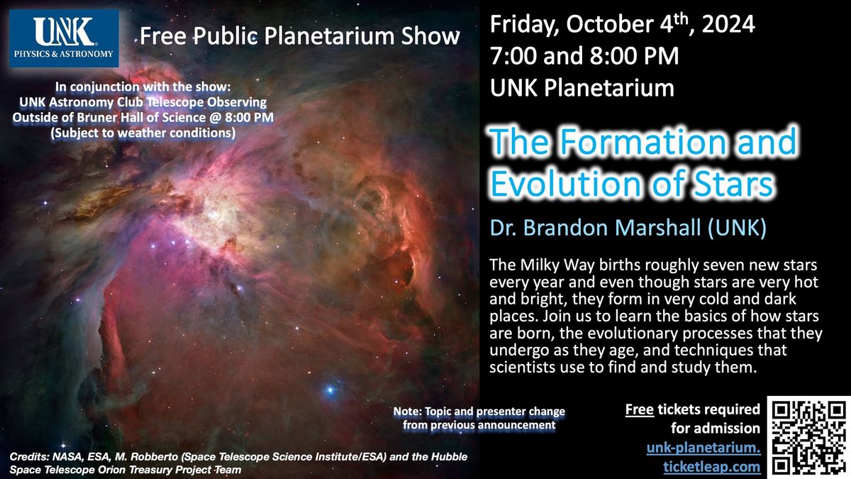 UNK Public Planetarium Show: "The Formation and Evolution of Stars"