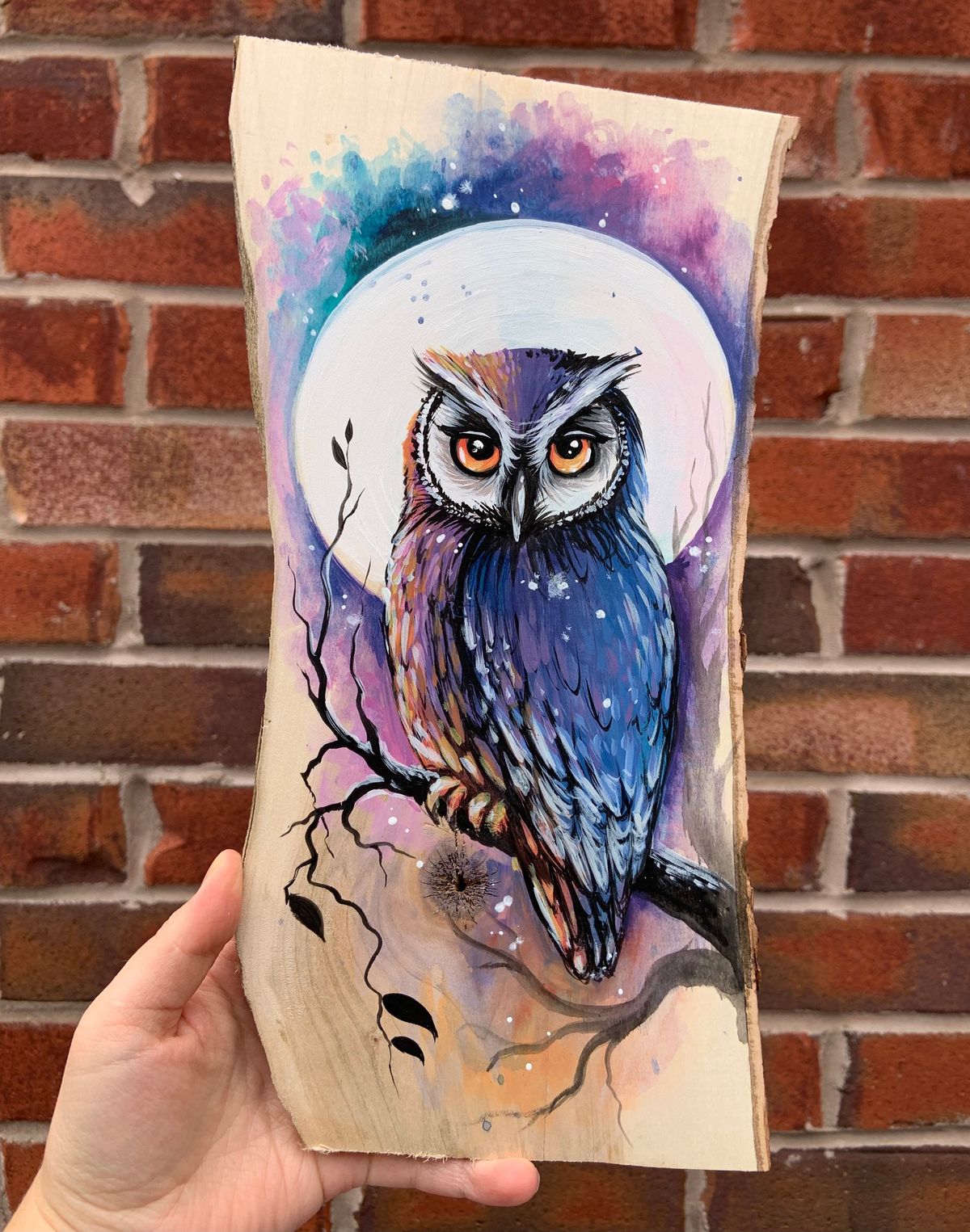 Purple Owl on Walnut Board