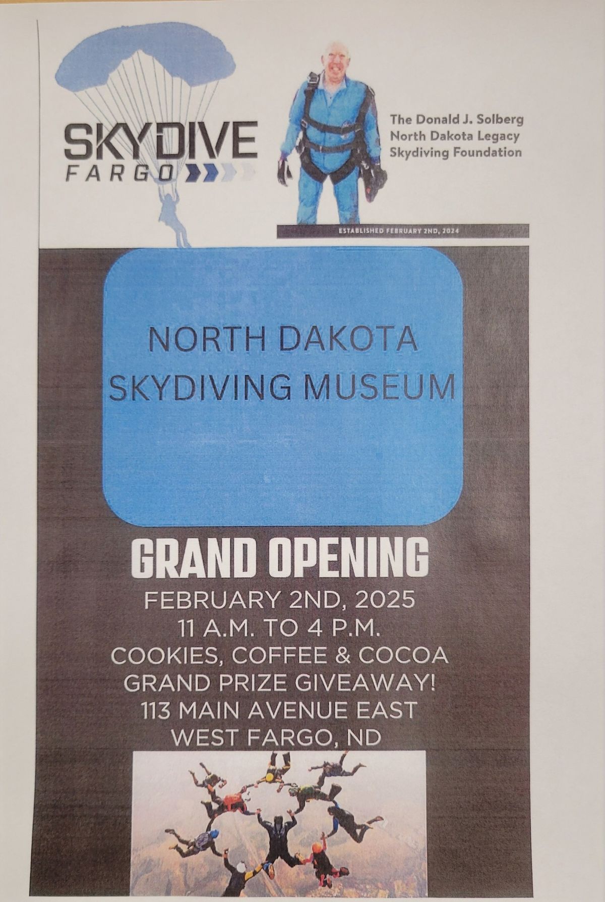 The Donald J. Solberg ND Legacy Skydiving Foundation\/Skydive Fargo-North Dakota Skydiving Museum 