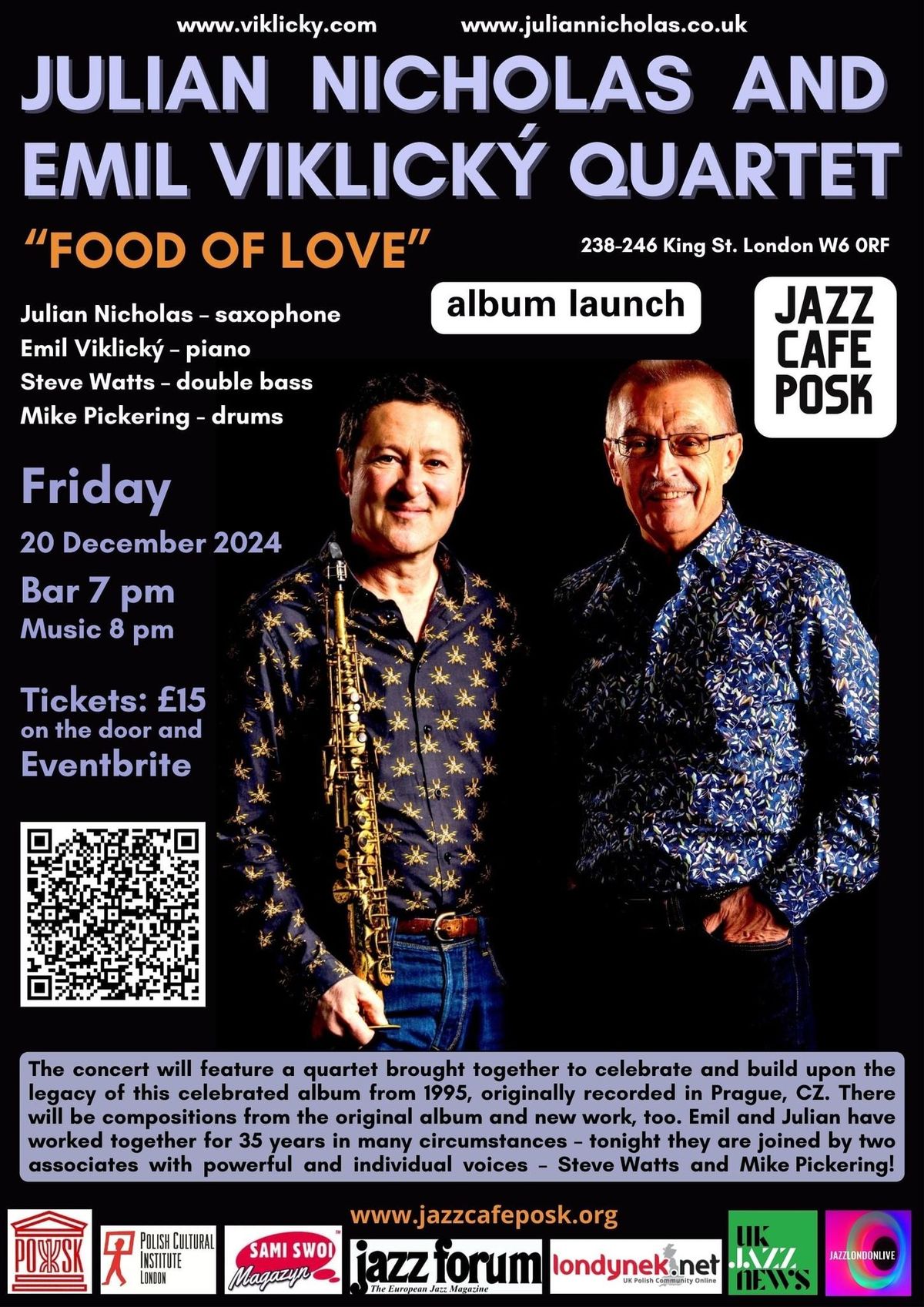 JULIAN NICHOLAS & EMIL VIKLICK\u00dd: FOOD OF LOVE - ALBUM LAUNCH!