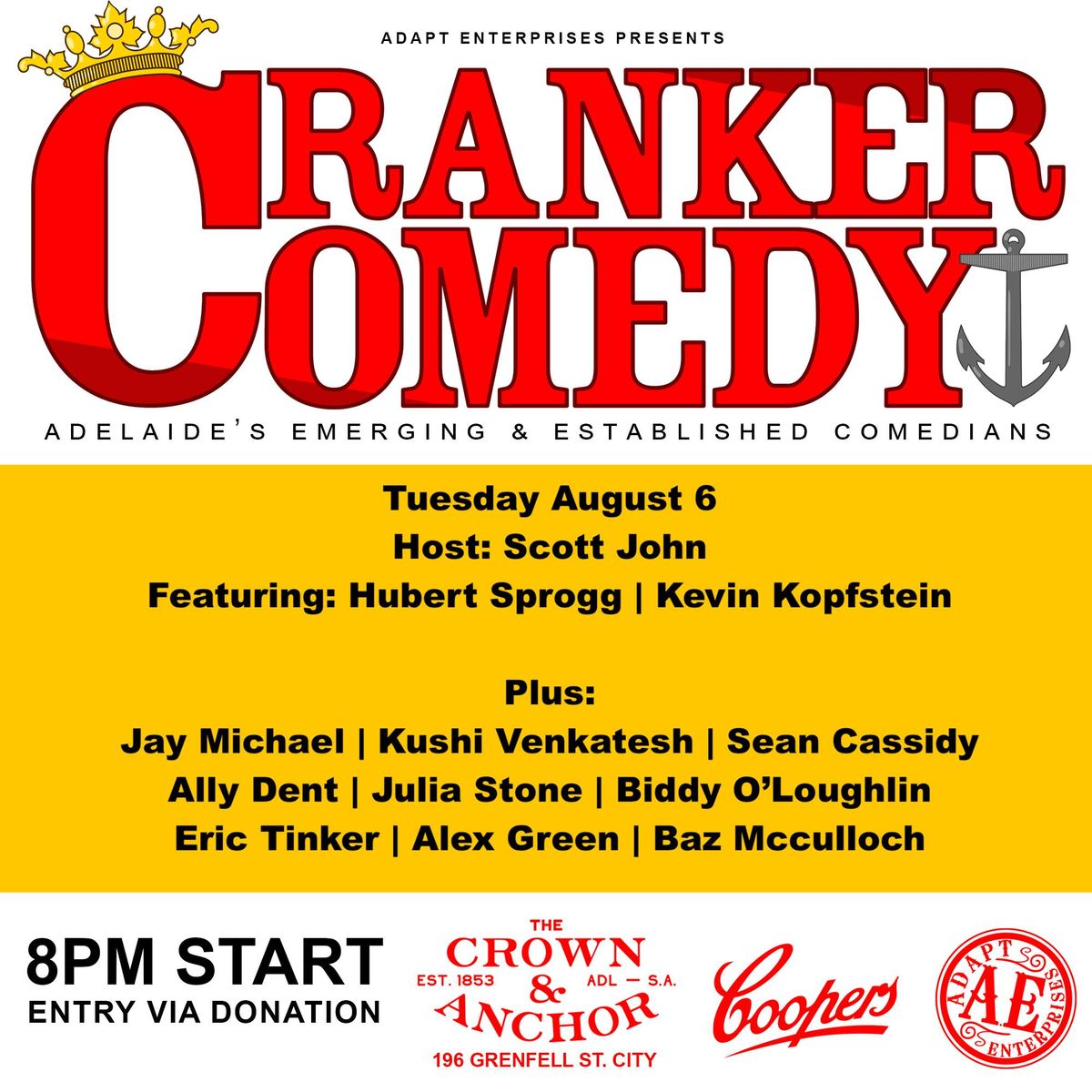 Cranker Comedy Tues Aug 6