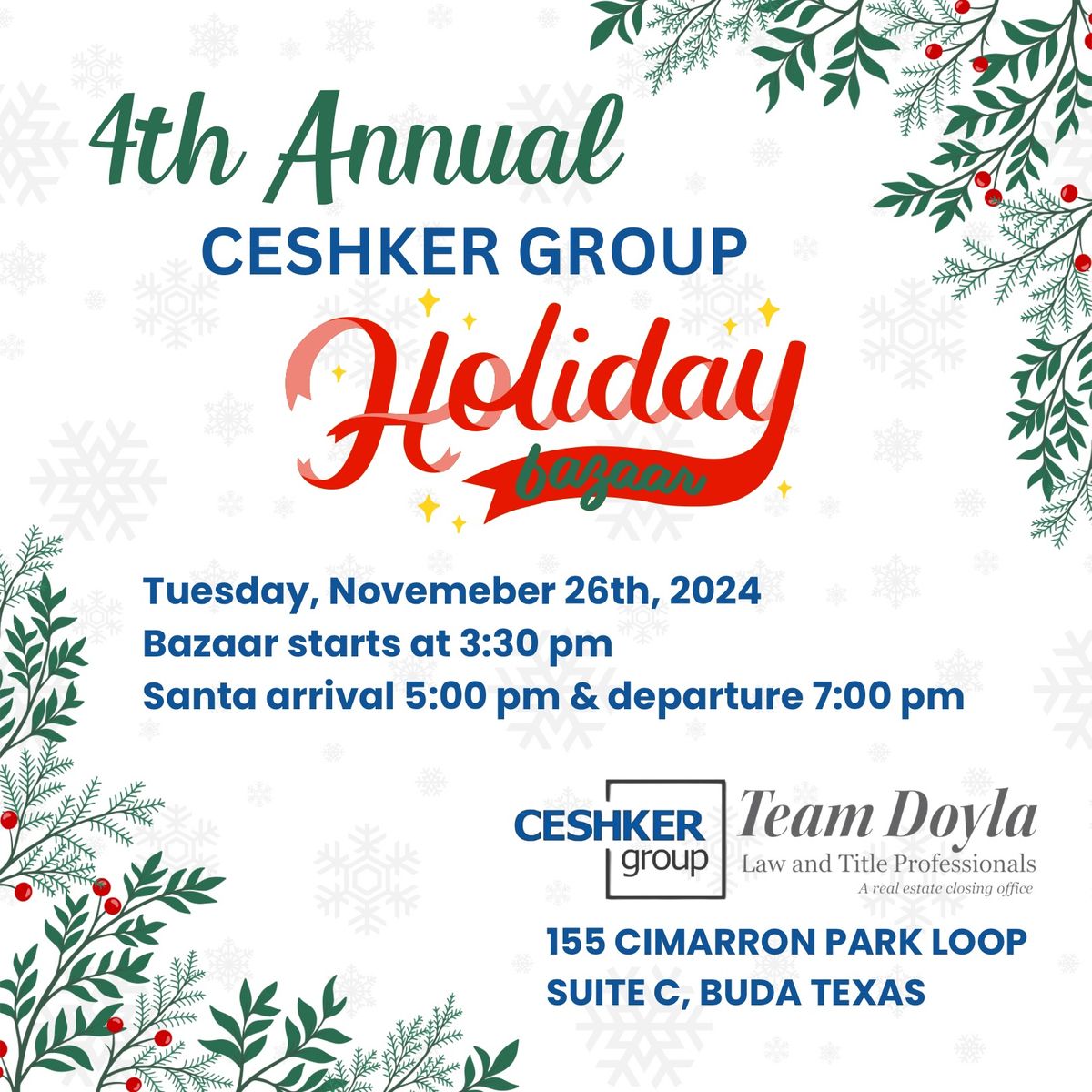 4th Annual Ceshker Group Holiday Bazaar