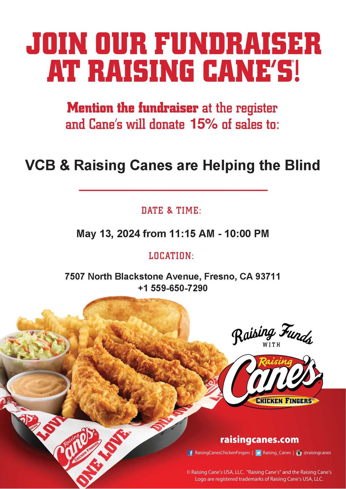 Fresno Raising Cane's Fundraiser for VCB