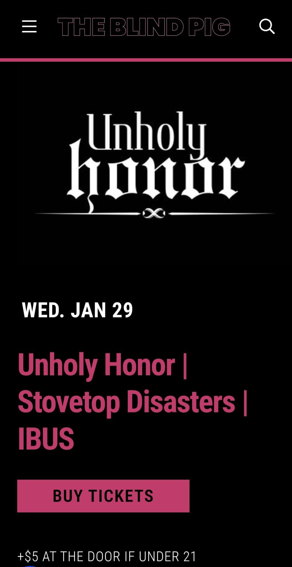 Unholy Honor.Official |IBUS Are playing at The Blind Pig