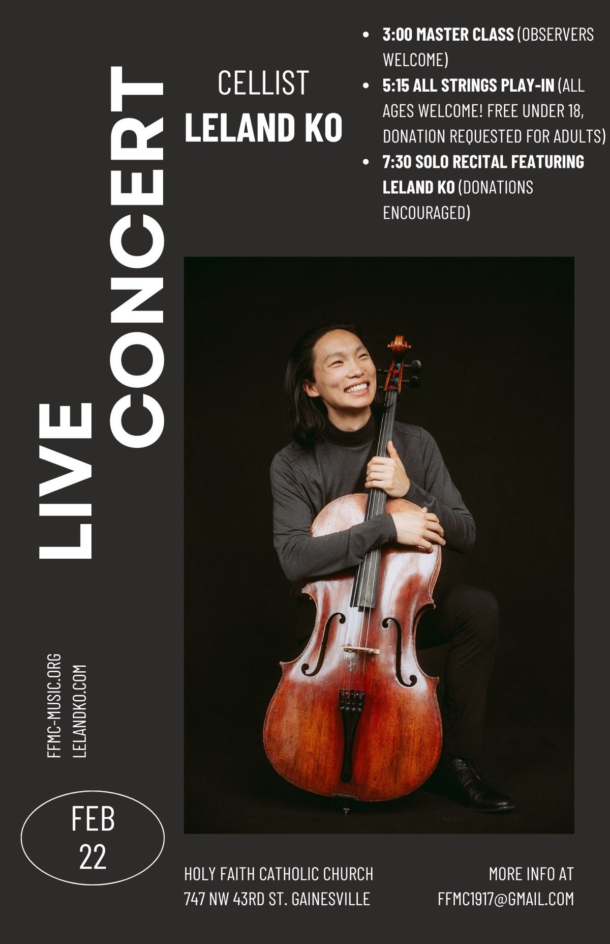  MASTER CLASS & LIVE CONCERT:  Cellist, LELAND KO