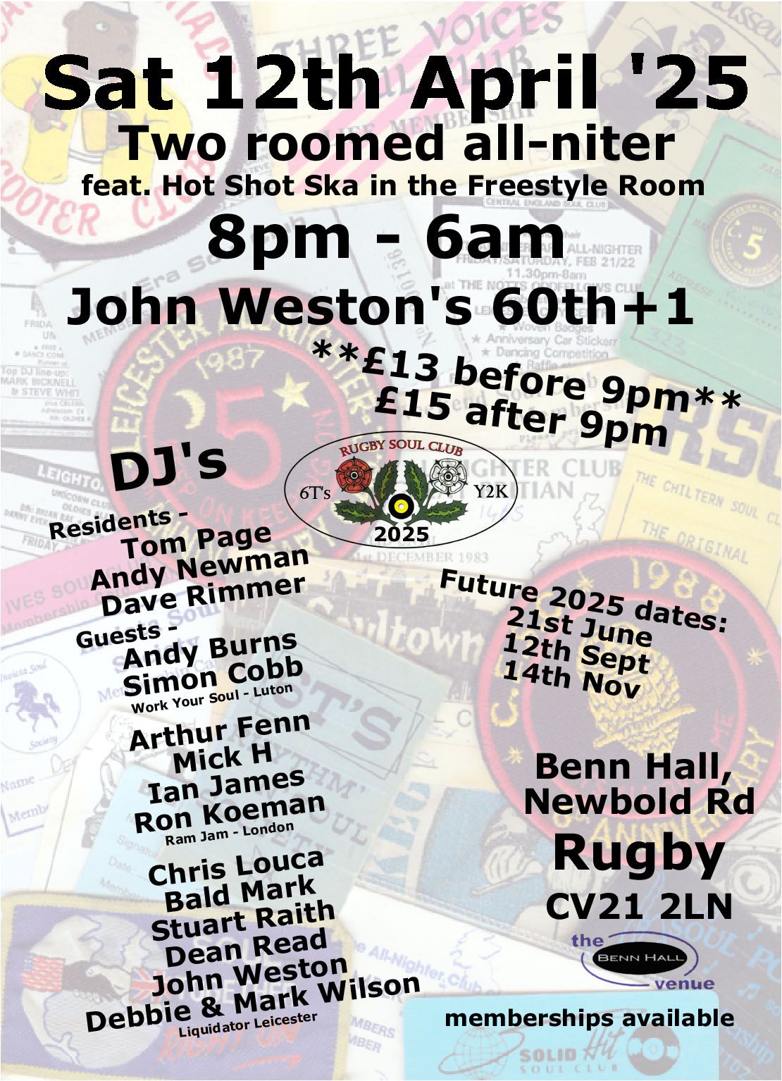 Rugby Allniter - Sat 12th April '25 feat. Hot Shot Ska in the Freestyle Room round 2.