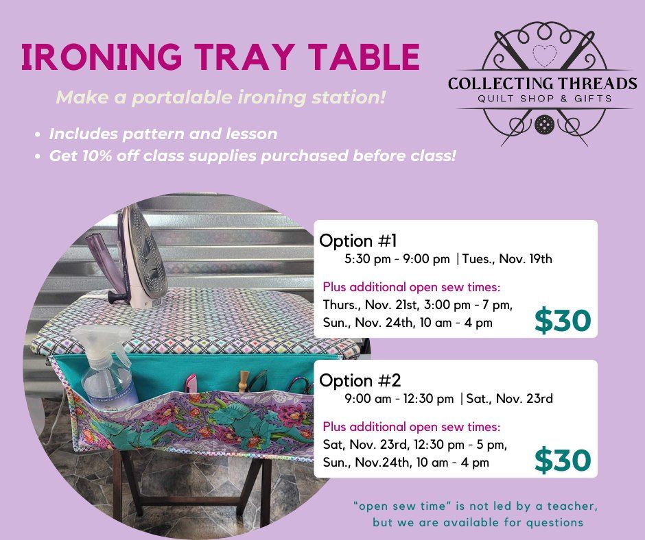 SEWING CLASS - Make a portable ironing station from a TV tray