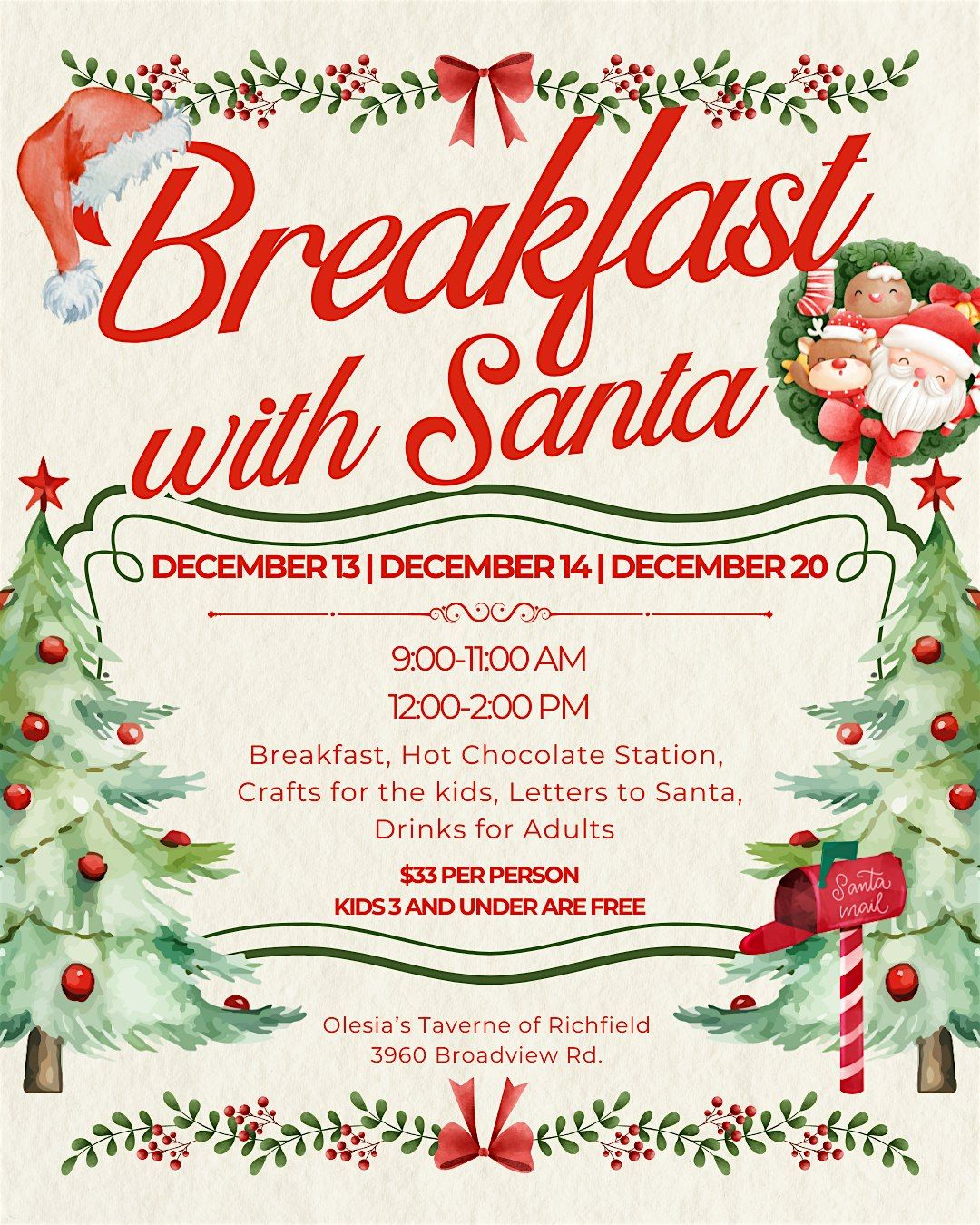 Breakfast with Santa & Mrs. Claus 12\/14 PM