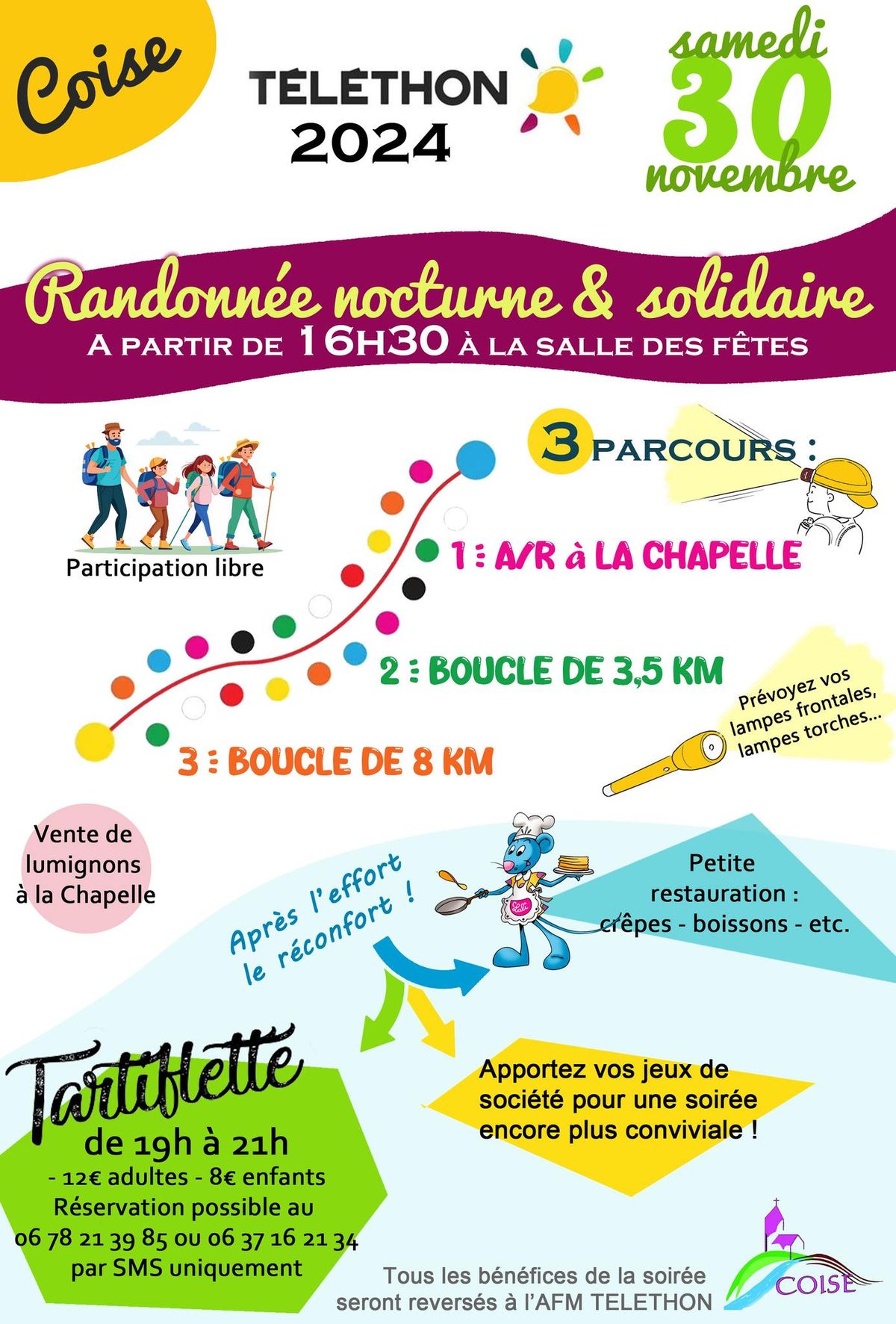 TELETHON  \u00e0 Coise : Randonn\u00e9e nocturne + Tartiflette !!