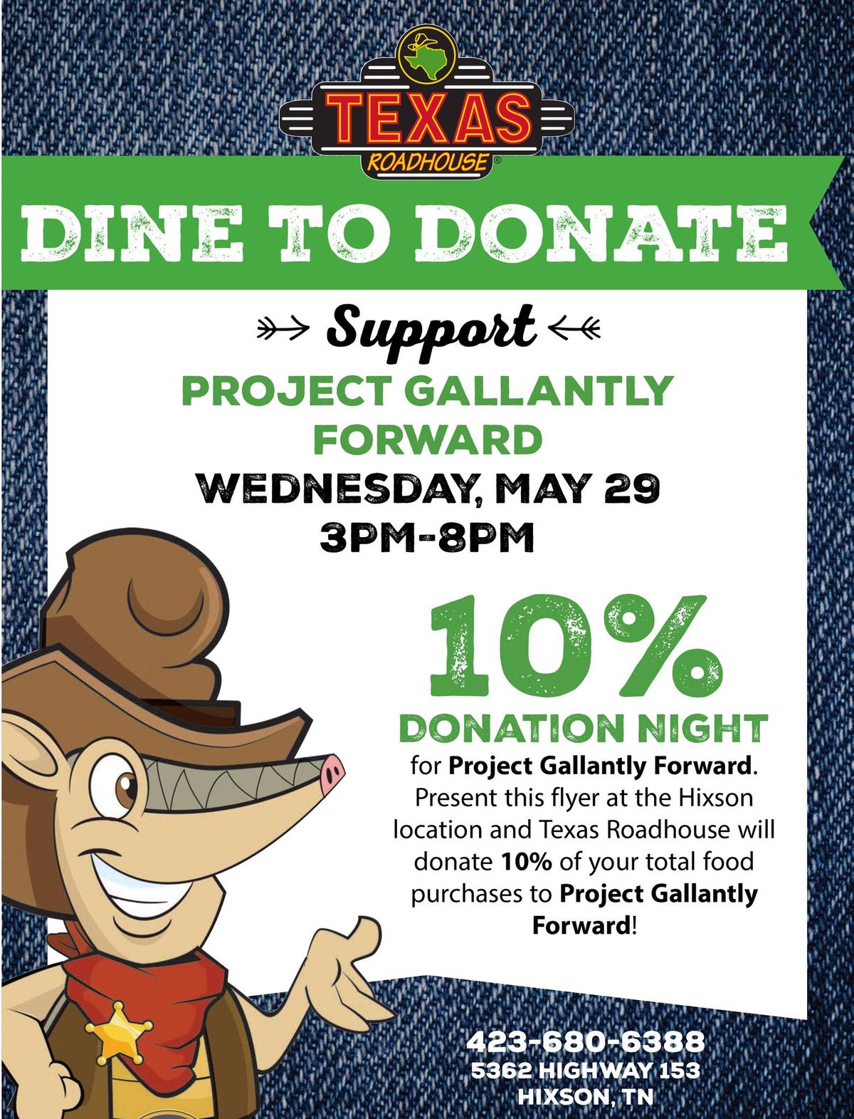 Texas Roadhouse Dine to Donate - Project Gallantly Forward Night