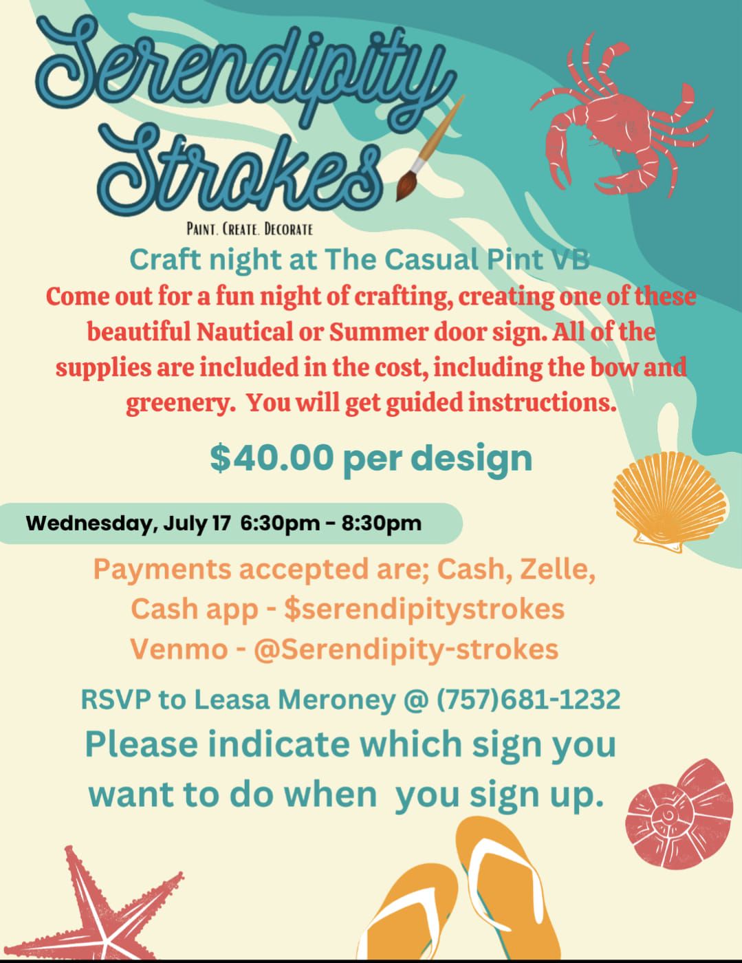 Craft Night at Casual Pint VB with Serendipity Strokes 
