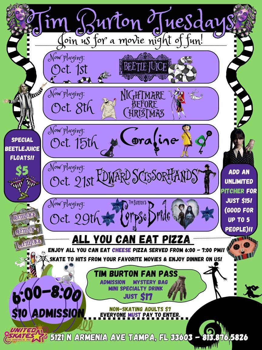 Tim Burton Tuesdays All-U-Can-Eat Pizza Skate