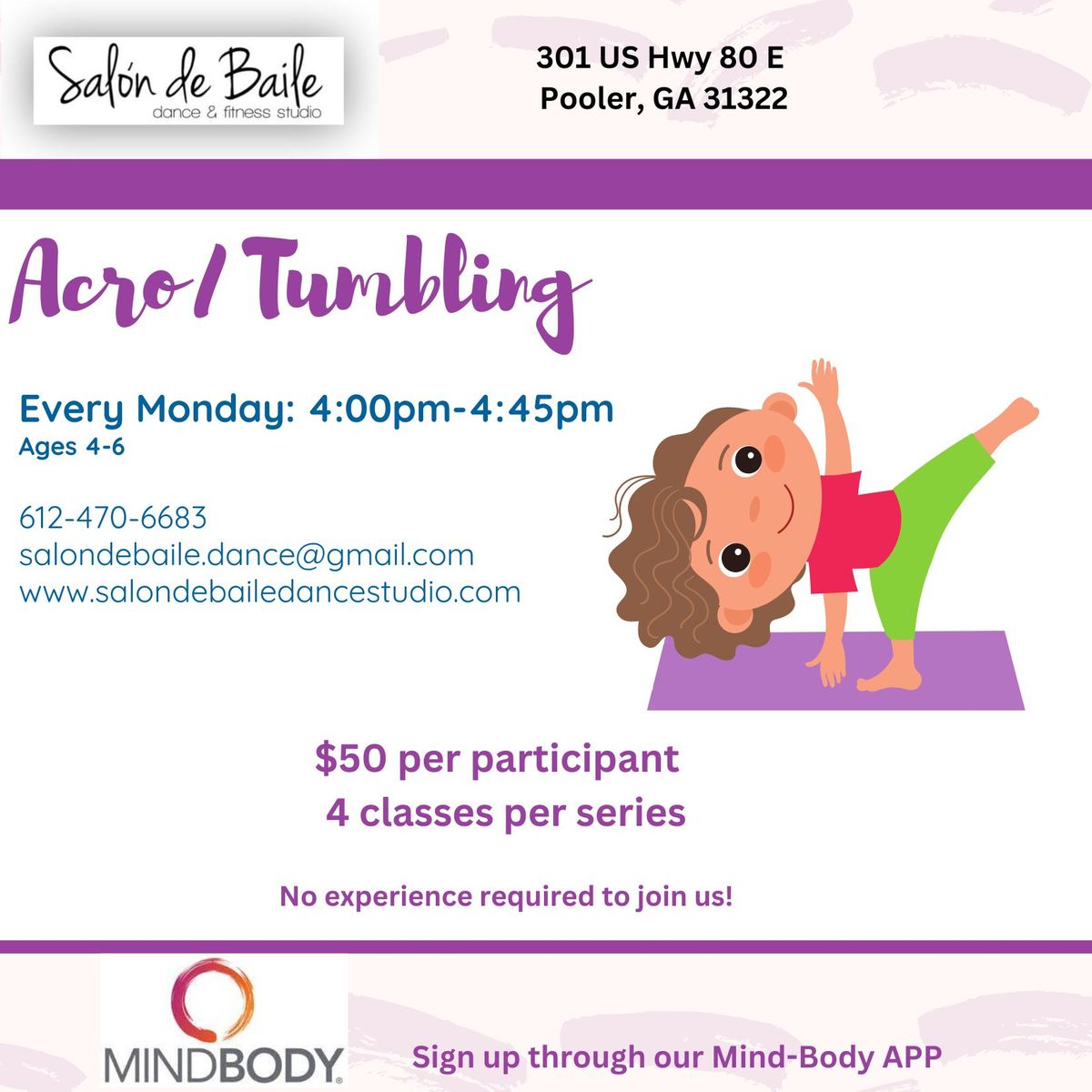 Acro\/Tumbling Classes for ages 4-6 at SdeBDanceStudio Pooler, GA