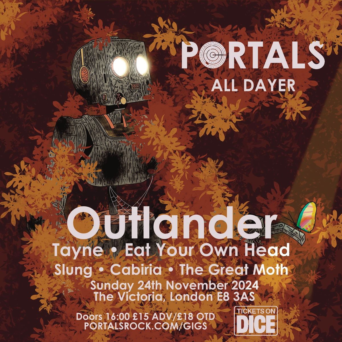 Portals All-Dayer: Outlander, TAYNE, Eat You Own Head, Slung, Cabiria, The Great Moth