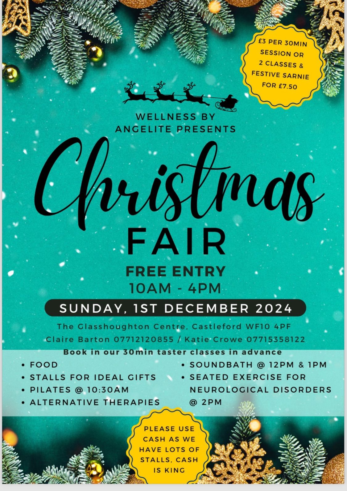 Christmas fair and a mix of half hour classes and soundbath 