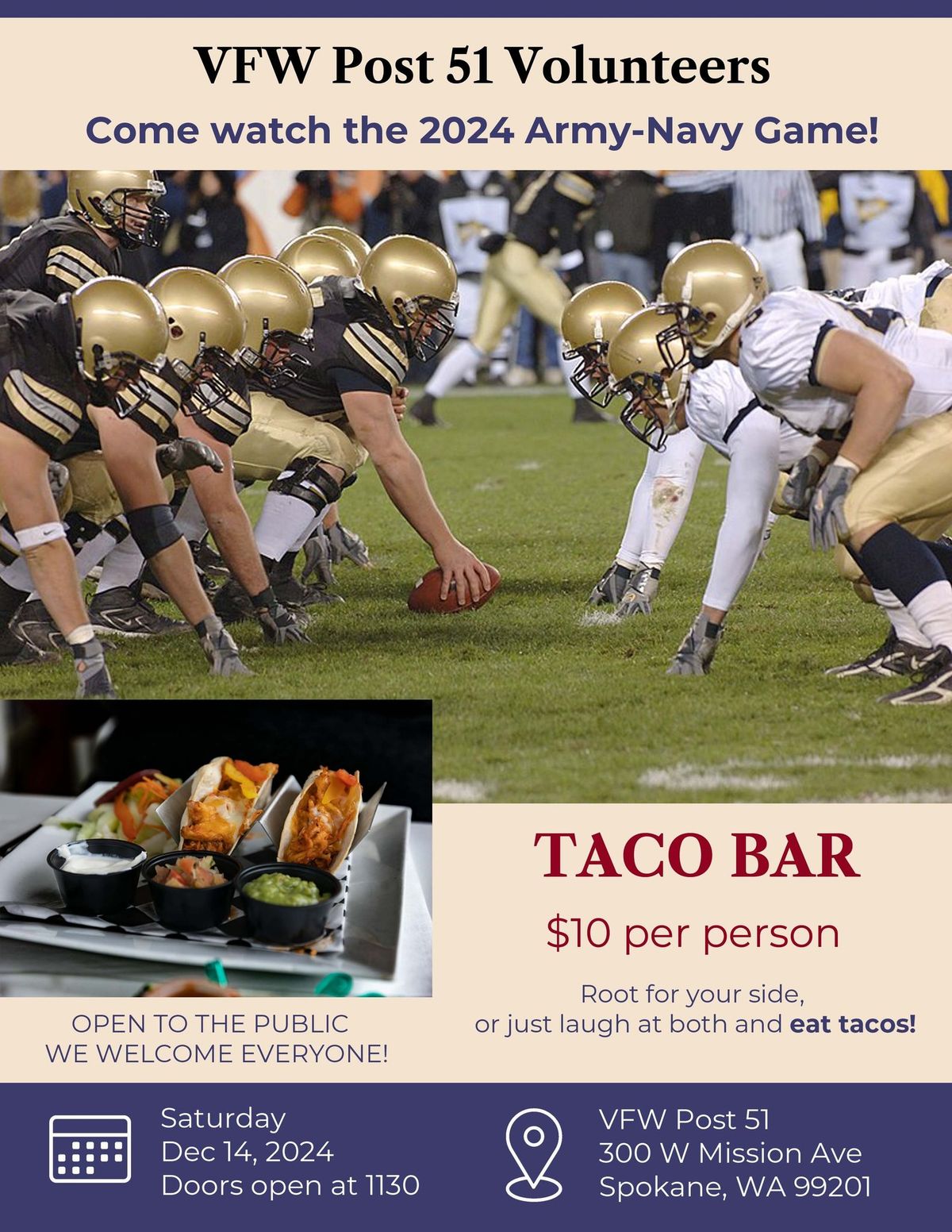 ARMY\/NAVY GAME TACO BAR & TRIVIA 