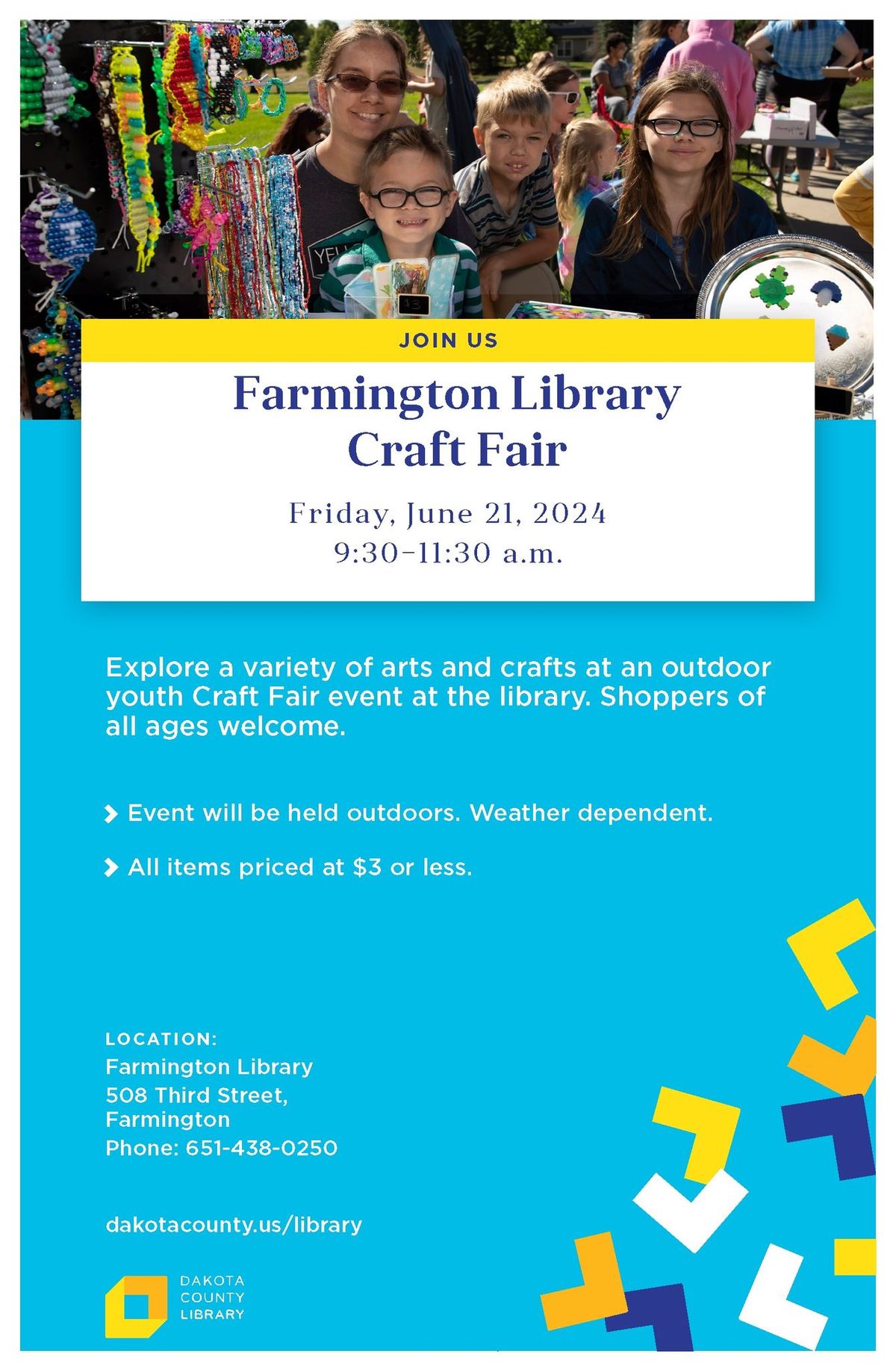 *EVENT MOVED INDOORS AT THE FARMINGTON LIBRARY* Farmington Craft Fair