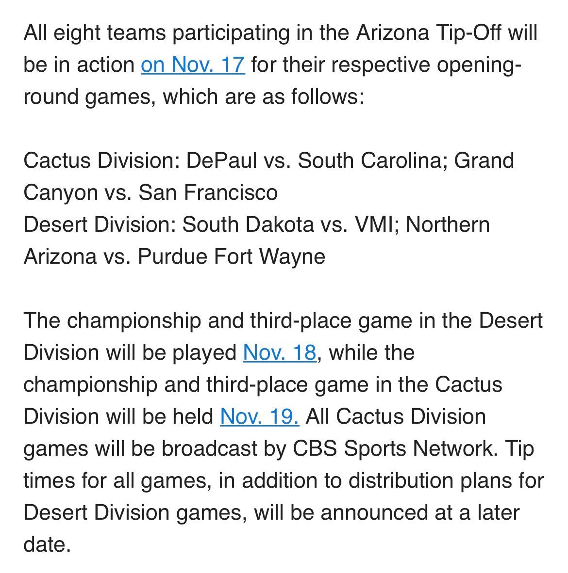 Arizona Tip Off: Third Place and Championship Game