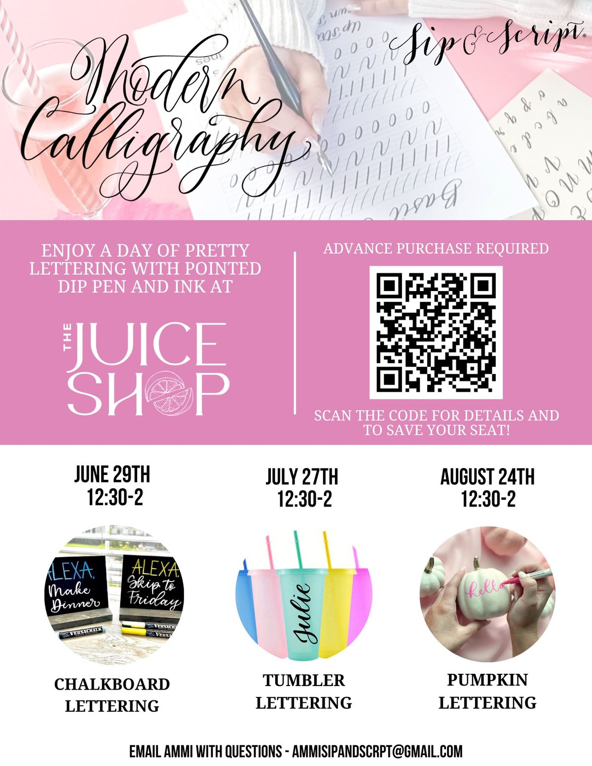 Modern Calligraphy for Beginners and Tumbler Lettering @ The Juice Shop