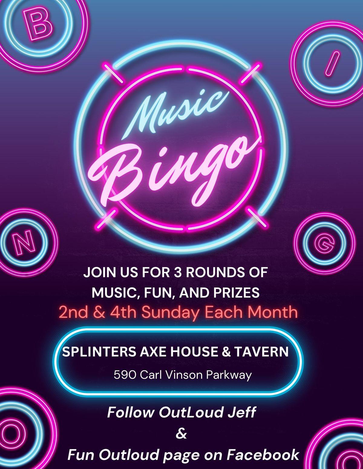 2025 Music Bingo at Splinters Axe House