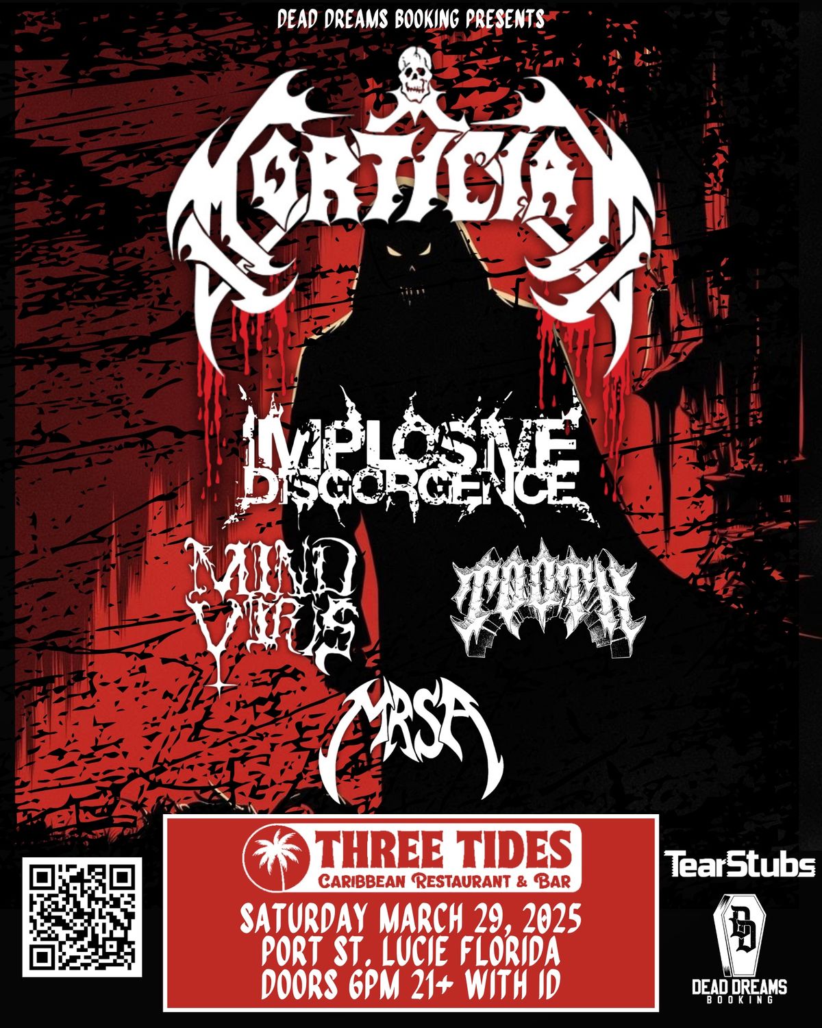 MORTICIAN w\/ Implosive Disgorgence, Mind Virus, Tooth & MRSA @ Three Tides