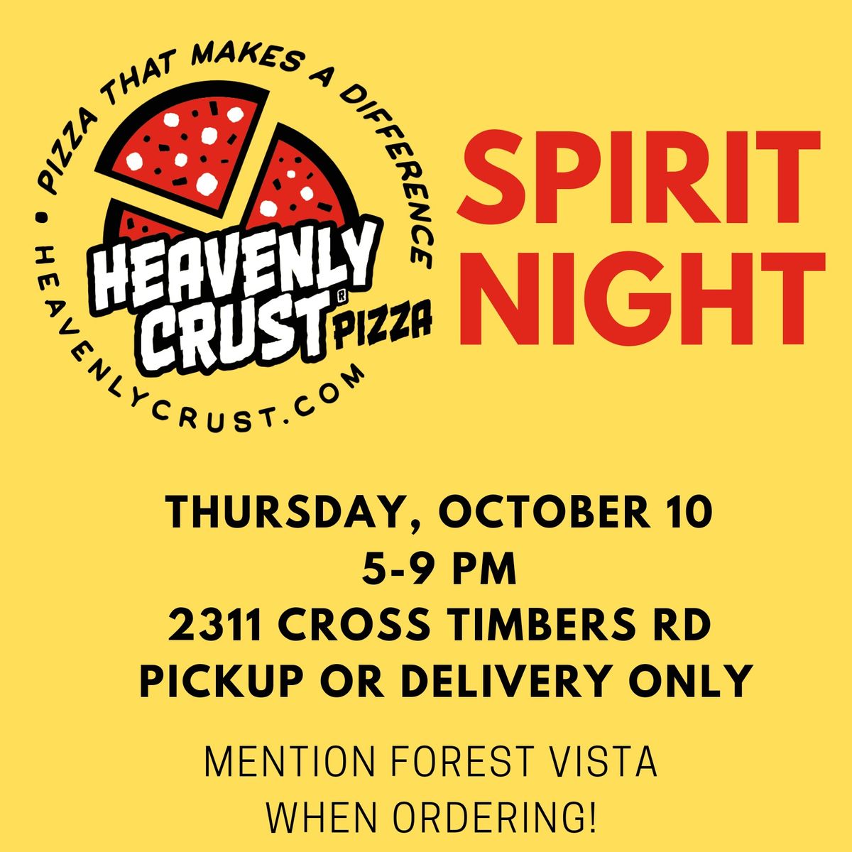 Heavenly Crust  Pizza Spirit Night