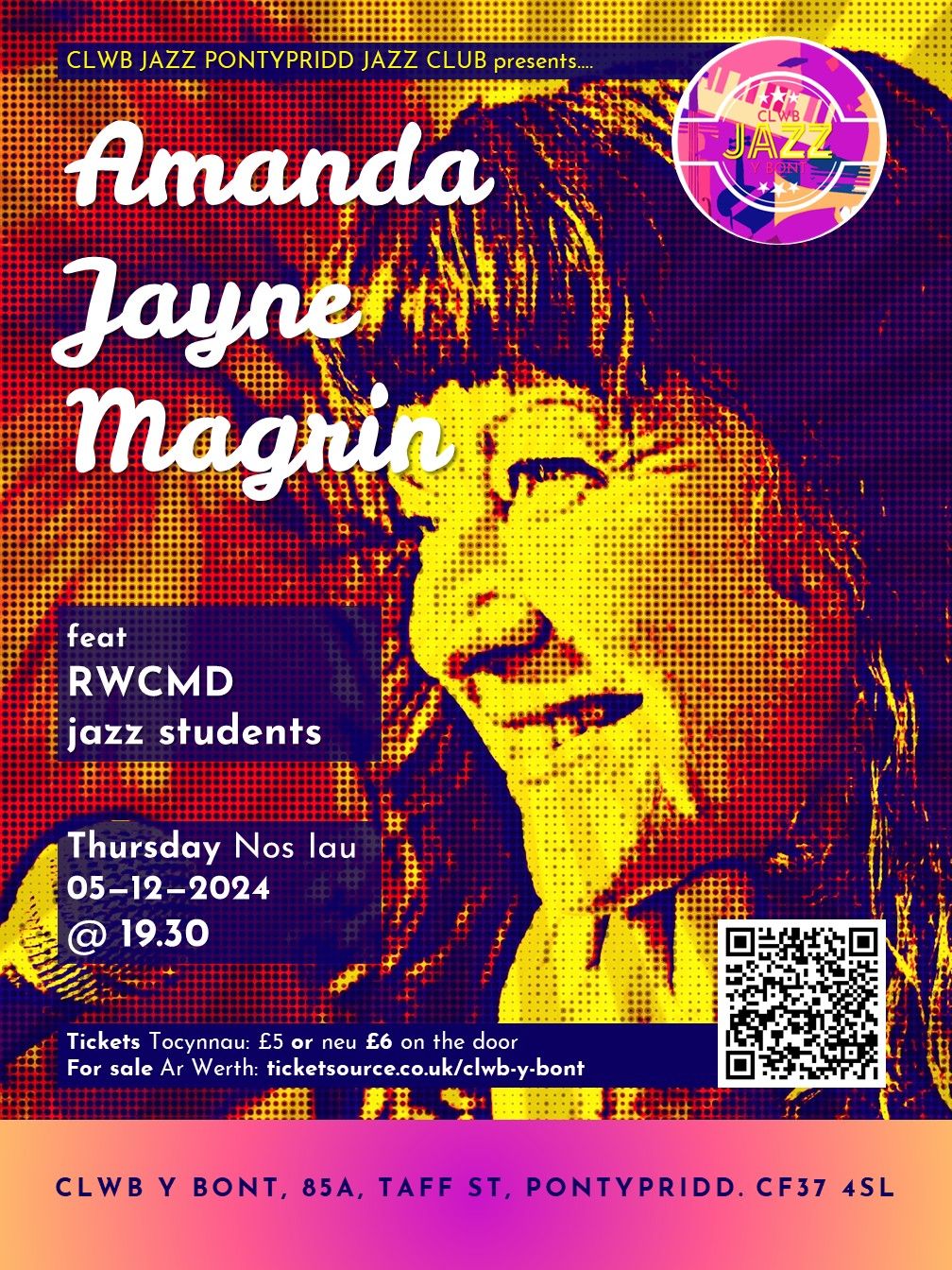 Clwb Jazz Pontypridd Jazz Club presents...Amanda Jayne Magrin feat. RWCMD jazz students