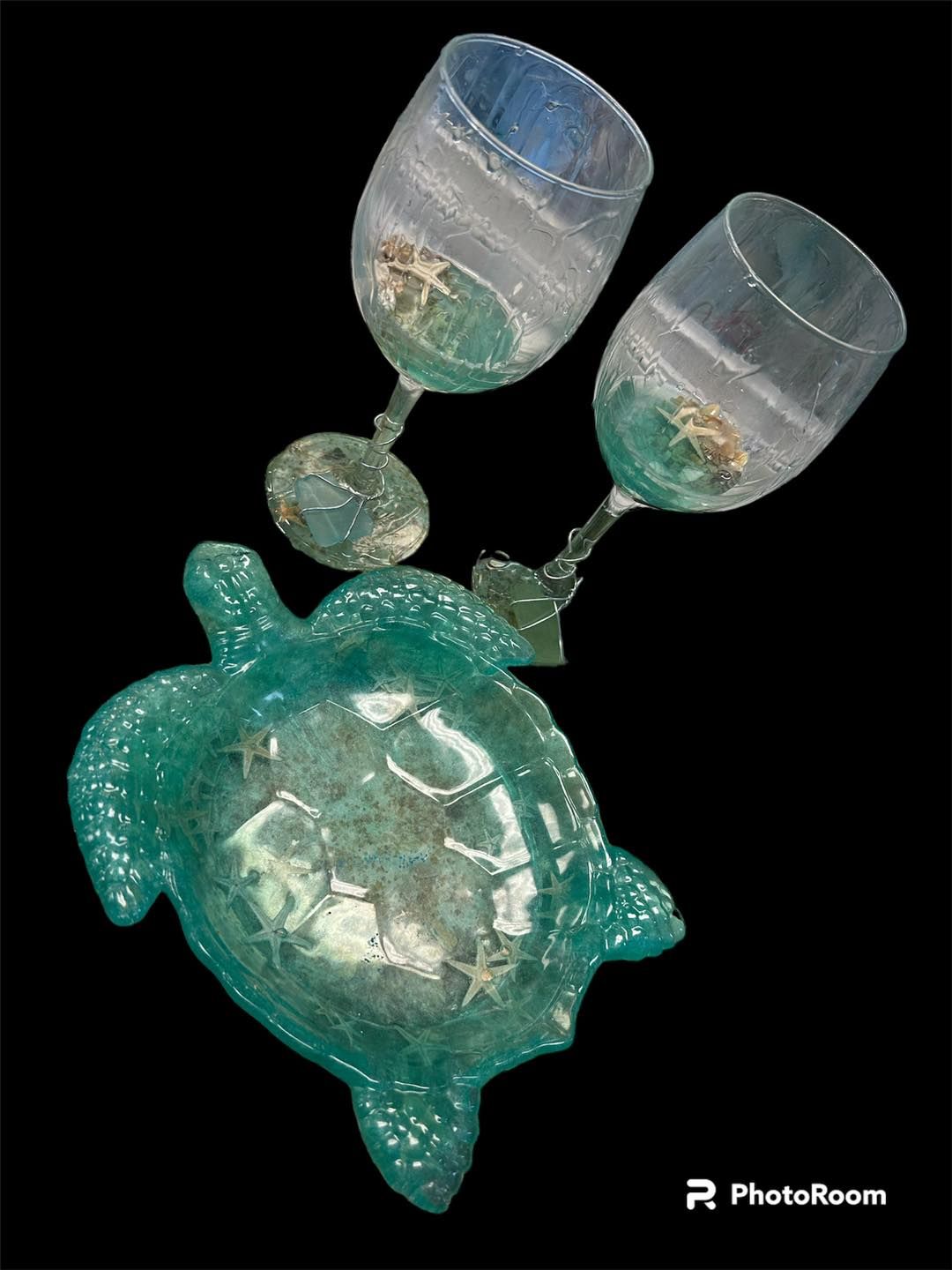  Resin Sea Glass Sea Turtle  WIne Glass and Serving Bowl Workshop