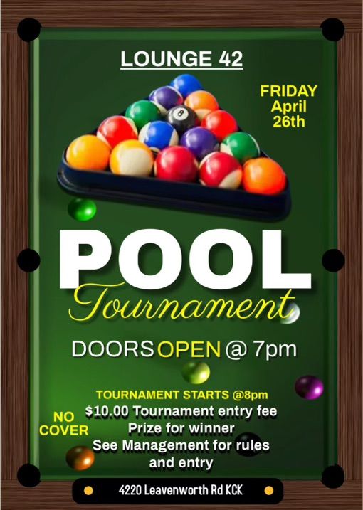 Lounge 42\u2019s Monthly Pool Tournament!  