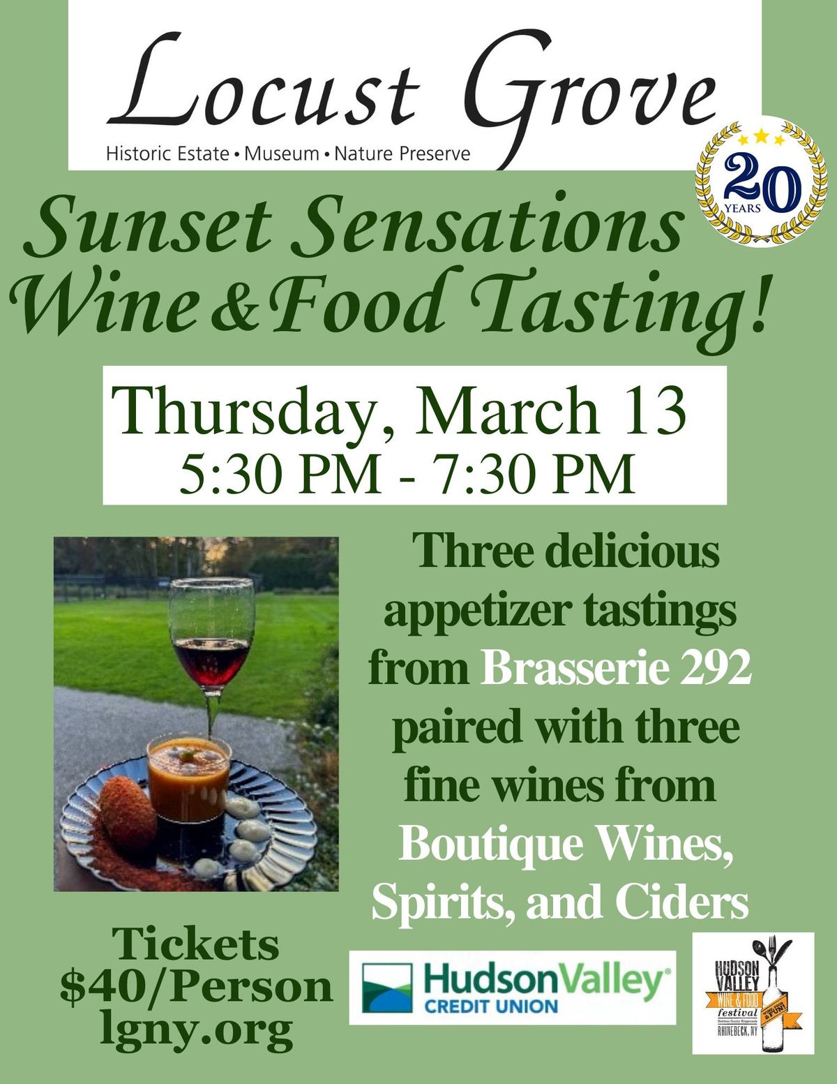 Sunset Sensations! Wine and Food Tasting at Locust Grove 