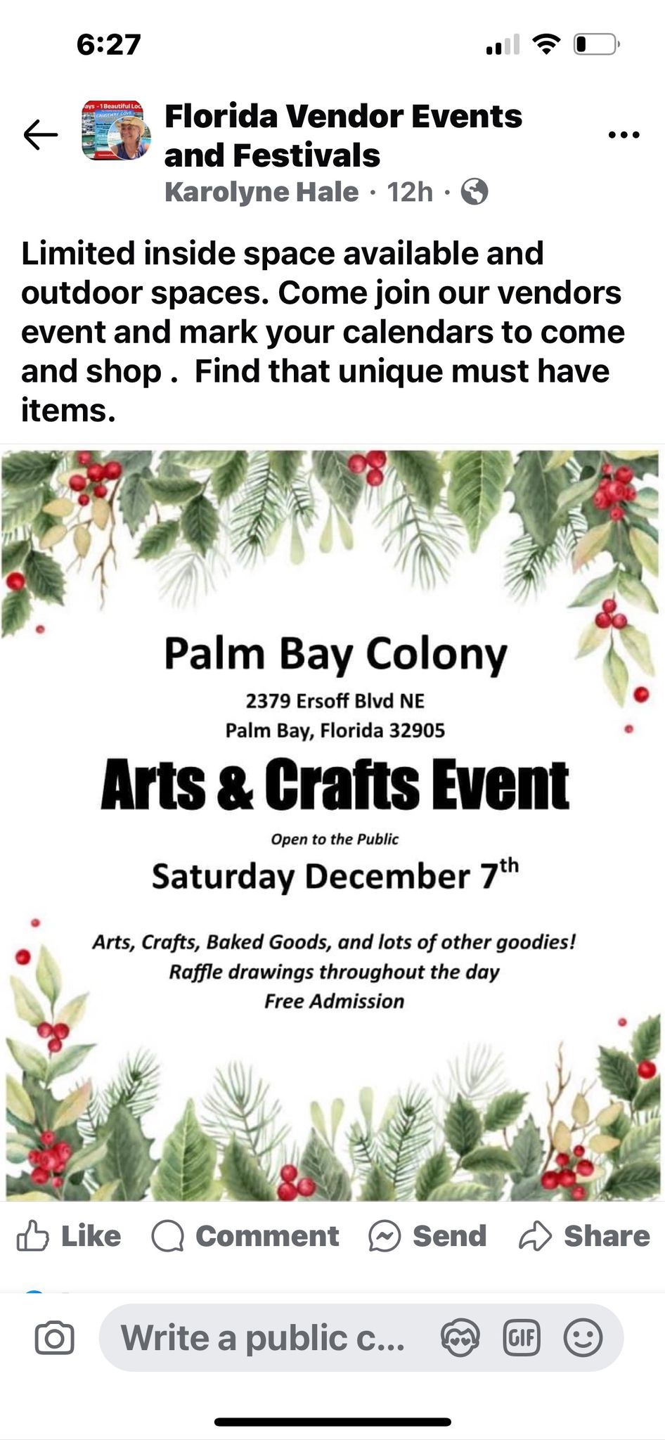 Palm Bay colony vendor event