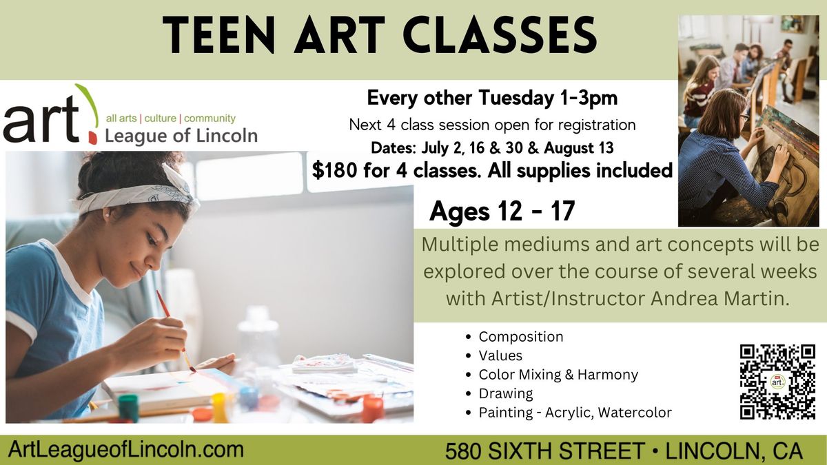 Teen Art classes - Summer schedule