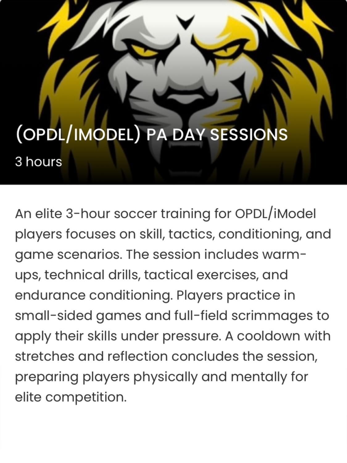 M (OPDL\/IMODEL) PA DAY SESSIONS 3 hours