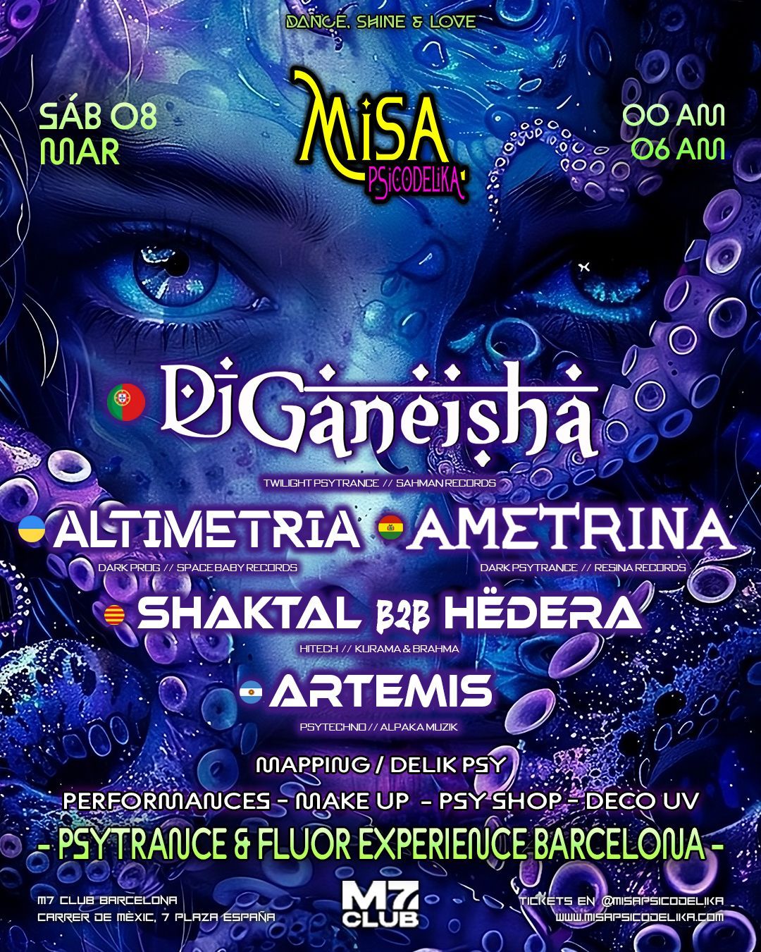 MISA PSICODELIKA RITUAL \ud83d\udc9c 8M \/ GANEISHA \/ ALTIMETRIA \/ AMETRINA \/ ARTEMIS \/ H\u00cbDERA b2b SHAKTAL