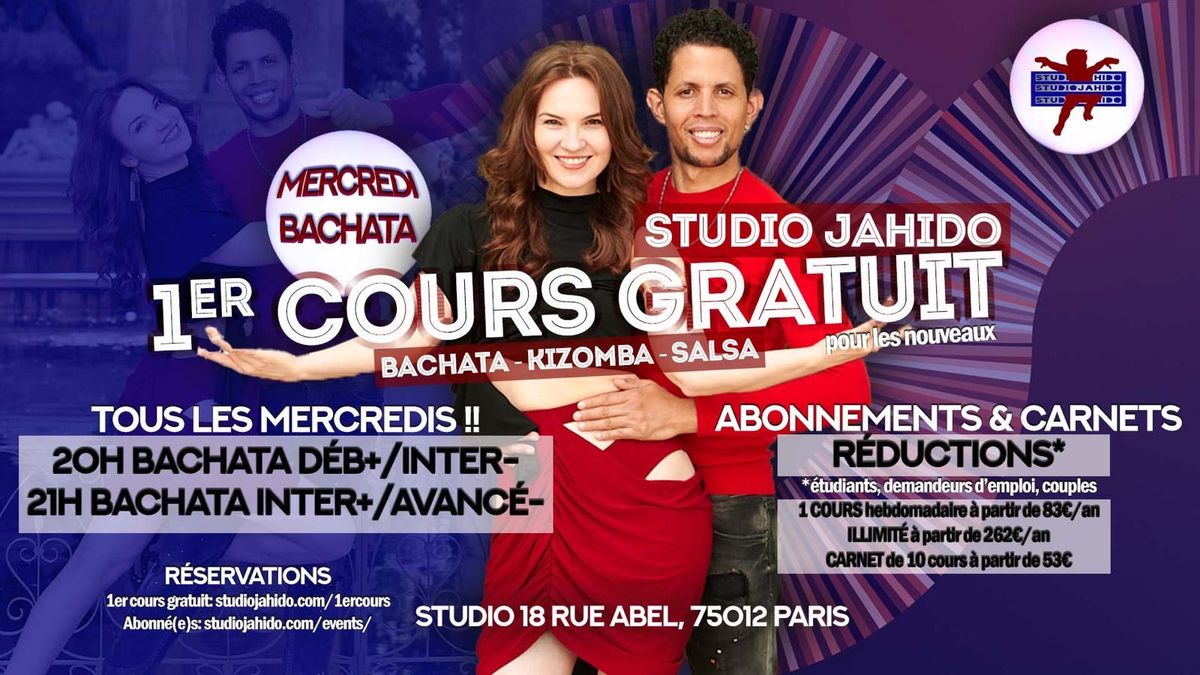 MercrediBachataDebutant+\/Avanc\u00e91erCoursGratuit@StudioJahido@18RueAbelParisStudioJahido