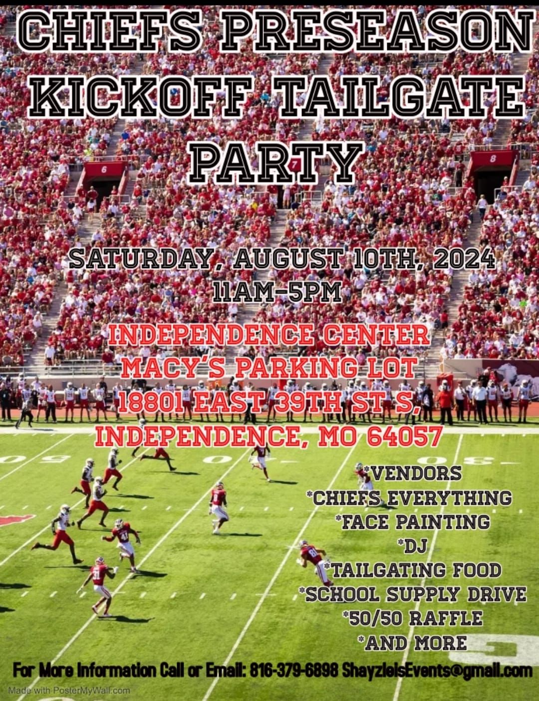 Chiefs Preseason Kickoff Tailgating Party and Back to School Supply Giveaway 