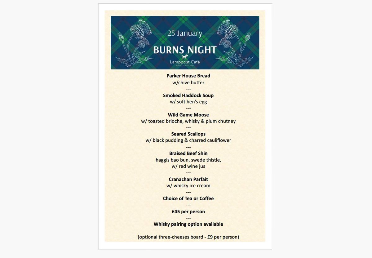 Burns Night  - Full Tasting Menu - menu now available