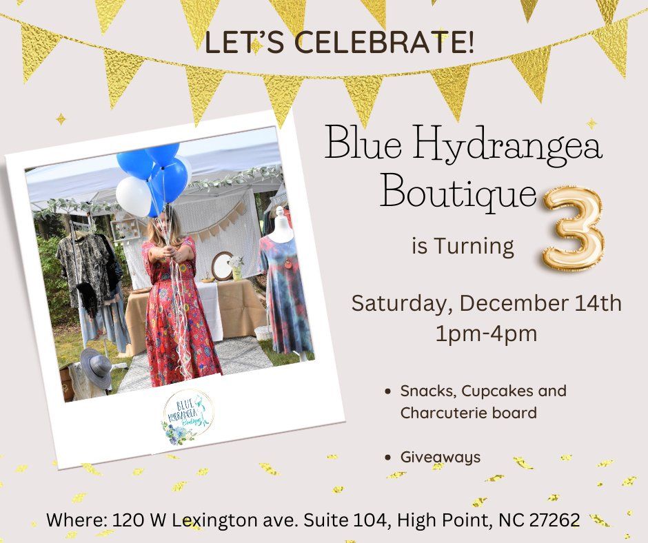 Blue Hydrangea Boutique Turning 3 