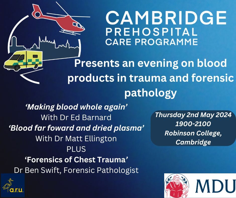 May PCP lecture evening: blood products in trauma and a bit of forensics