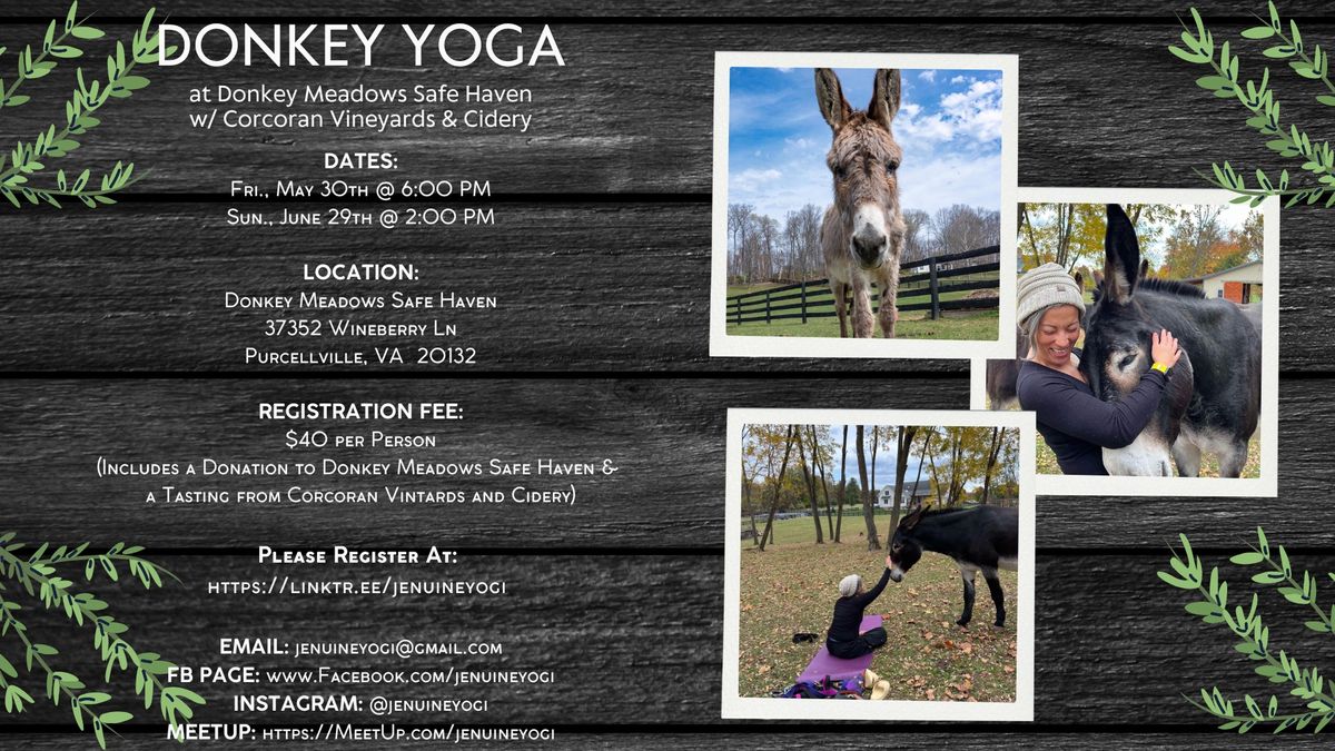 Donkey Yoga @ Donkey Meadows Safe Haven w\/ Corcoran Vineyards and Cidery