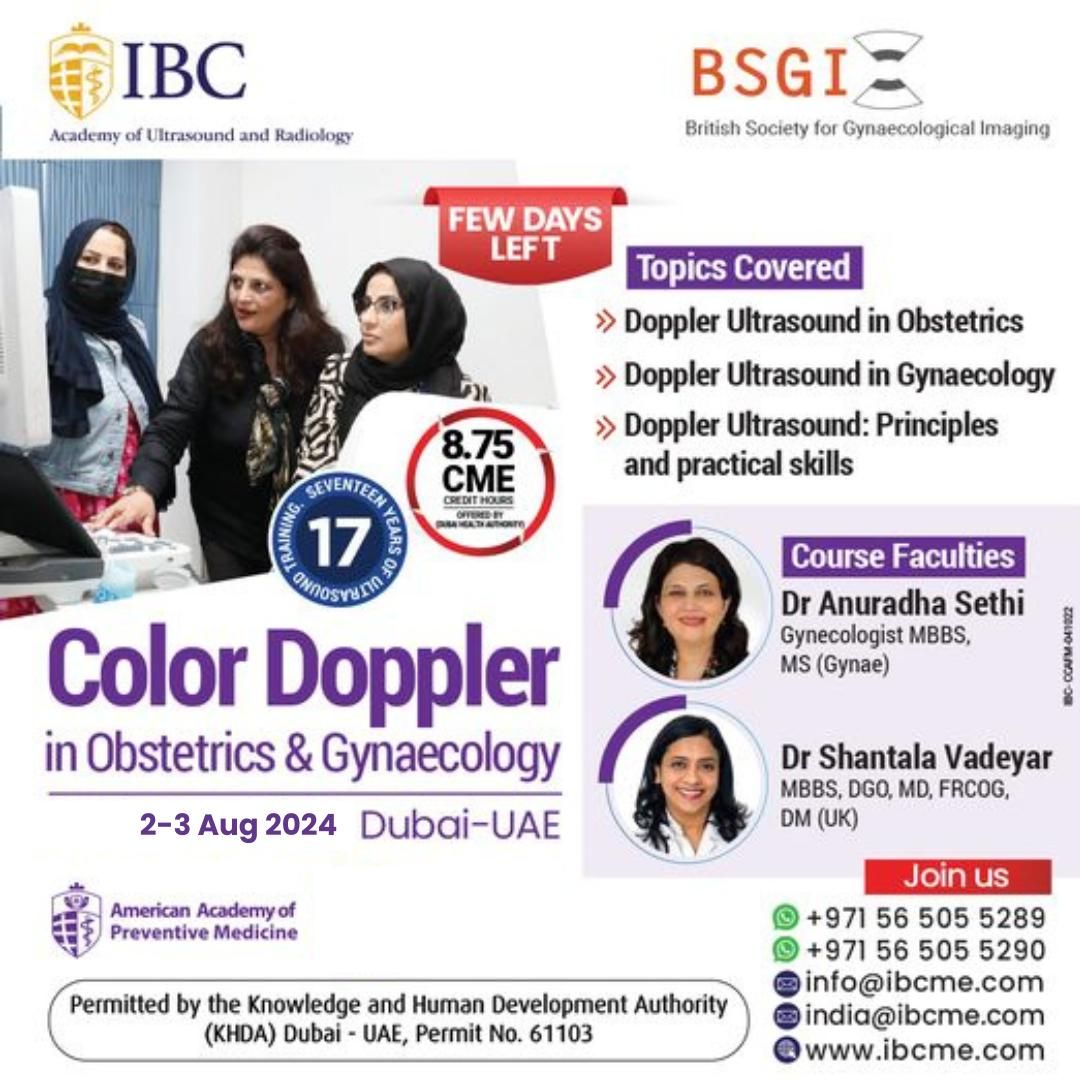 Color Doppler Course in Obstetrics and Gynaecology 2-3 Aug 2024 Dubai - UAE
