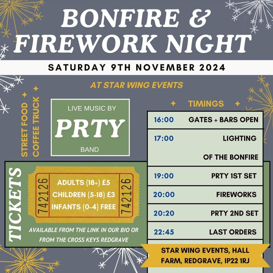 PRTY Live At Star Wing, Redgrave Bonfire & Fireworks